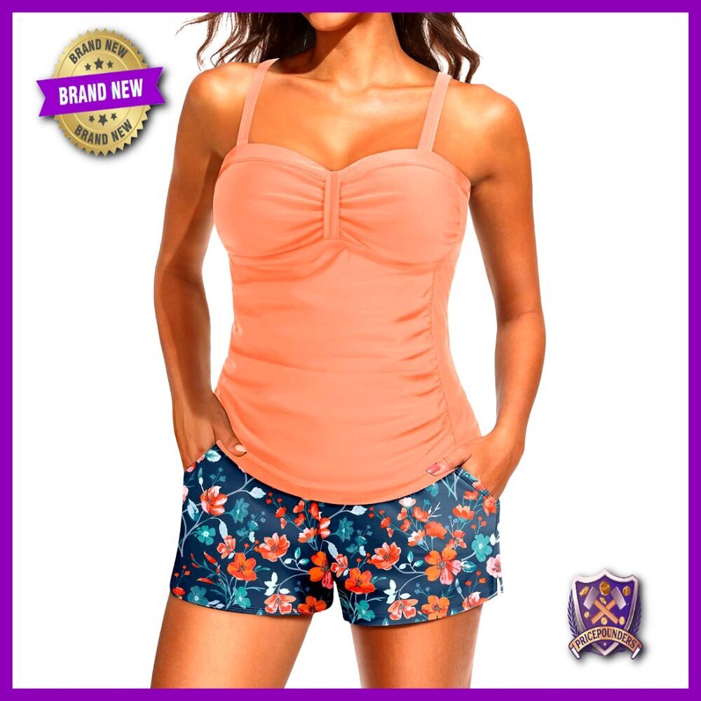 Underwire Tankini Swimsuit with Tummy Control and Pockets - Size XXL